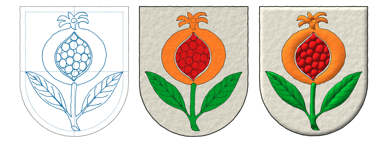 Argent,  a pomegranate slipped and leaved proper.
