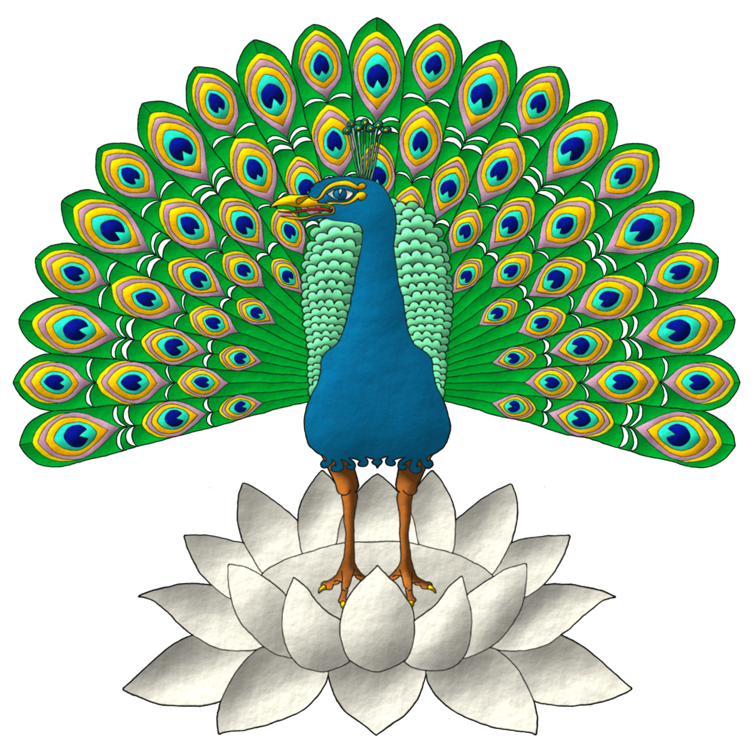 Heraldic badge of Ajay Gopal Valecha granted by the College of Arms and emblazoned by me. Blazon: Upon a lotto flower Argent a peacock in his splendour proper.