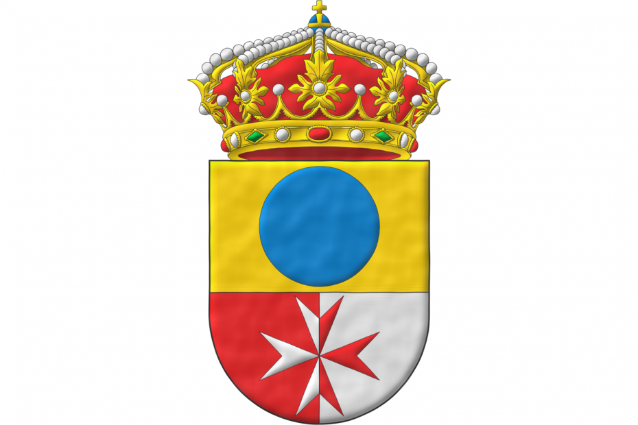 Party per fess, the base per pale: 1 Or, a hurt; 2 Gules and 3 Argent, over both a cross of Malta counterchanged. Crest: A closed royal crown.